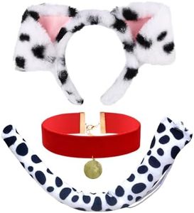 XNIVUIS 3 Pcs Costume de Chien pour Enfants Adultes, Costume de Dalmatien avec Bandeau Oreilles de Chien Queue de Chien Collier, Deguisement de Chien Deguisement de Animaux pour Enfants (White)
