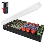 LUEXBOX Battery Organizer Storage Case with Tester, Battery Holder Cases Can Hold 98 Battery Various Sizes, Battery Storage Box for AAA, AA, 9V, C and D Size