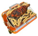 MOJO Portable Grill Charcoal Barbeque with Tray & 5 Skewers|As seen on Shark Tank India|Colorful Stainless Steel BBQ Grill|Steel Mesh, Stylish Hooks|Tandoori Grill for Outdoor Camping|(Color May Vary)