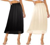 Ellames Women's 2 Pieces Half Slips for Under Dresses Satin Long Underskirt Half Slip Shirt Skirt Extender, Black, Nude-27" Length, XX-Large