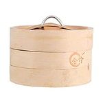 Cabilock Bread Organic Bamboo Steamer Basket 2 Tier Food Steamer Mini Steamer Bamboo Steamer Box Portable Steamer for Dumplings Vegetables Chicken Kitchen with Cover 13 cm Asian Steamer