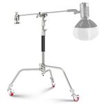 NEEWER Stainless Steel Heavy Duty C Stand with Swivel Casters, 43"-73"/110-186cm Photography Light Stand with 33"/83cm Boom Arm, 2 Grip Heads for Studio Monolight, Softbox, Reflector, SC186W