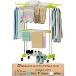 LIVINGBASICS 2 Layer Finest Clothes Stand for Drying/Cloth Drying Stand/Cloth Stand for Drying Clothes Foldable/Cloth Drying Stand for Balcony/Stainless Steel Hanging Dress Dryer Rack (Lime Green)