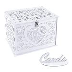 Ywlake Wedding Card Box Money Post Holder, Rustic Country Large Wood Wooden Letter Envelope Boxes with Lock and Slot for Reception Anniversary Birthday Party Bridal Shower (Mr & Mrs, White)