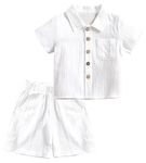 Toddler Boy Summer Outfit Infant Baby Boys T-Shirt+Shorts Set Crew Neck Shirt with Elastic Waist Shorts 2Pcs Cute Infant Tops Shorts Clothes White 3-4 Years