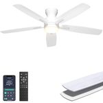 Ohniyou 52 Inch Low Profile Ceiling Fan with Light, Remote/APP Control, Dimmable Light, Quiet Modern Flush Mount Ceiling Fan for Bedroom Living Room, White