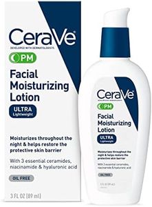 CeraVe PM Facial Moisturizing Lotion, Night Cream with Hyaluronic Acid and Niacinamide, Ultra-Lightweight, Oil-Free Moisturizer for Face, 3 Ounce