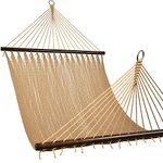 Lazy Daze Hammocks 10 FT Double 2 Person Caribbean Rope Hammock, Hand Woven Polyester Hammock with Spreader Bars, Extra Large Outside Outdoor Backyard Patio Poolside Hammock, 450 LBS Capacity, Tan
