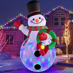 Danxilu 8FT Snowman Inflatable Christmas Decorations Build-in Rotating Colorful LEDs, Christmas Inflatable Snowman Outdoor Holding Garland for Xmas Holiday Garden Yard Party Indoor Lawn