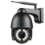 SV3C PTZ WiFi Security Camera Outdoor 15X Optical Zoom Auto Tracking 5MP Floodlight Color Night Vision Wireless IP Cam, 2-Way Audio, Black Metal Shell, SD Card Record, APP, PC, RTSP, Onvif Conformant