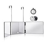 HIEEY Acrylonitrile Butadiene Styrene (Abs) Rectangular Frame 3 Way Tabletop Mount Mirror With Led, 360 Trifold Mirror With Telescoping Hooks, & 5X Magnification Mirror, For Makeup (Black)