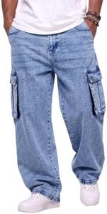 JMIERR Men's Denim Cargo Pocket Baggy Jeans 2XL