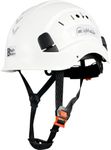 SAFEBUILDER ABS Work-at-Height and Rescue Hard Hat Construction Safety Helmet Slotted Ventilated w/Adjustable Ratchet 6-Point Suspension ANSI Z89.1-14 (01-White Safety Helmet)