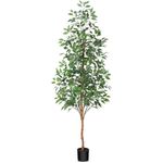 OAKRED Artificial Ficus Tree, 7FT Fake Tree with Natural Wood Trunk, Fluffy Faux Tree, Fake Silk Plant for Home Decor Indoor Office Porch, Set of 1