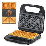 Reemix 3-in-1 Waffle, Grill & Sandwich Maker, Panini Press Grill and Waffle Iron Set with Removable Non-Stick Plates, Perfect for Cooking Grilled Cheese, Tuna Melts, Burgers, Steaks and Snacks, Black