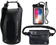 Waterproof Dry Bags Set Of 3 By Freegrace - Dry Bag With 2 Zip Lock Seals & Detachable Shoulder Strap, Waist Pouch & Phone Case - Can Be Submerged Into Water For Swimming, Kayak, Rafting & Boating (5L, Black(Window))