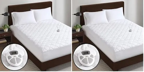 Serta Heated Mattress Pad Twin Size - Electric Mattress Pad, 10 Heat Setting Controller, Auto Shut Off Timer, Deep Elastic Pocket, Up to 17" Mattress, ETL Certified, Machine Wash, Twin, White