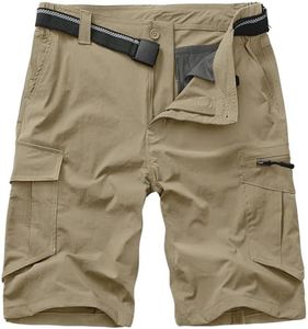 Toomett Mens Outdoor Casual Expandable Waist Lightweight Water Resistant Quick Dry Fishing Hiking Shorts 6230,Khaki,34