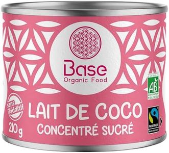 Lait de Coco BIO Concentré Sucré 210g | Vegan | Sans Additifs | Sans Lactose | Equitable | Recette sucrée | Pâtisserie | Dessert | Boisson Chaude | Sans BPA | BASE ORGANIC FOOD