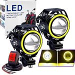 2X Motorcycle Halo Headlights with Switch ,Universal U7 Motorbike Auxiliary Driving Light 12V/24V for ATV UTV Scooter Off Road Trucks White Beam Yellow Ring