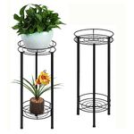 2 Pack Plant Stand Indoor Outdoor 28in Tall Planter Holder Black Metal Flower Pot Stands Decorative Plant Rack for Patio Deck Living Room