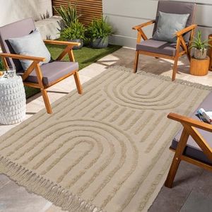 LEEVAN Boho Area Rug 3x5 ft, Farmhouse Rainbow Floor Carpet Tan, Washable Woven Living Room Rug Bohemian Bedroom Throw Rug Indoor Outdoor Geometric Kitchen/Hallway/Patio/Porch/Garden