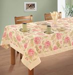 Swayam Multipurpose Cotton 6 Seater (22t cm x 150 cm) Table Cover/Cloth for Dining Table (Set 1) - 200TC, Color-Fast, Machine Washable, Beige Floral