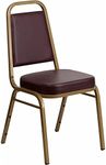 Flash Furniture 4 Pack HERCULES Series Trapezoidal Back Stacking Banquet Chair in Brown Vinyl - Gold Frame