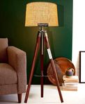 Hopdezyo Italian Wooden Tripod Floor Lamp for Home Decor – Jute Drum Shade, e27 Holder, LED Bulb Included (Pack of 1)