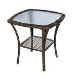 Skypatio Indoor/Outdoor Coffee Table, All-Weather Wicker Tempered Glass Top Side Table, Indoor Outdoor Aluminum Patio End Table with Storage Space