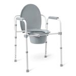 Medline 3-in-1 Steel Elongated Bedside Commode. Folding Frame, Clip on Seat for Easy Cleaning, 350lb weight capacity White