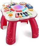 Innoocool Baby Activity Table Sensory Toys, Birthday Gift Music Learning Table for 0-6 Months 1 2 3 Year Old Boys and Girls, Early Education Music Table with Light and Sound 30×30×29cm, Red