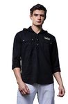 BE ACTIVE Men's Casual 100% Cotton Hoodie Shirt || Casual Shirts for Men with Hoodie|| Men Casual Shirt || Casual Wear Shirts (CPL0125-2-XXL) Black