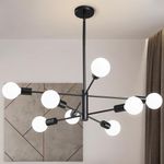 Modern Sputnik Chandeliers Light, 8-Light Black Chandeliers for Dining Room, Height Adjustable Ceiling Lights Farmhouse Chandelier for Kitchen Island Living Room Bedroom