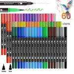 60 Colors Dual Tips Brush Pens, Dual Tips Drawing Brush Fineliner Color Pens for Calligraphy Sketching Coloring Book Bullet Journal Art Supply Gift