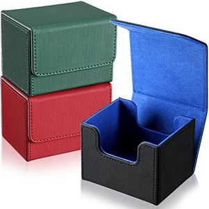 Weewooday 3 Pieces Leather Deck Card Boxes Cards Deck Game Box for 100 Plus Cards Compatible with MTG Commander Decks (Black Blue, Red, Green, )