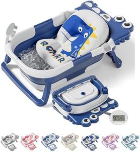 TPN Collapsible Baby Bathtub, Baby Bath Tub with Soft Cushion & Real-Time Thermometer, Baby Bathtub Infant to Toddler Tub (0-36 Months), Portable Newborn Travel Bath Tub