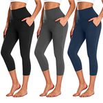 NEW YOUNG 3 Pack Capri Leggings for Women with Pockets-High Waisted Tummy Control Workout Gym Yoga Pants