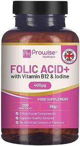 Folic Acid+ 400 mcg - Vegan Tablets with Vitamin B12 & Iodine | Vitamin B9 Tablets | Pregnancy Care Supplement | Made in UK by Prowise