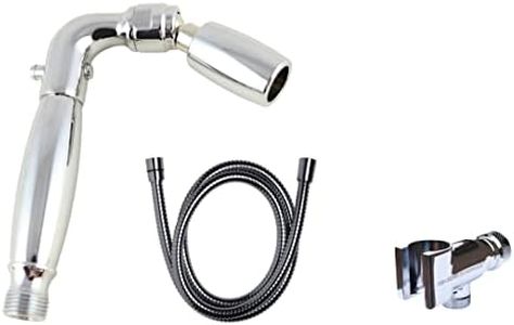 High Sierra's Solid Metal Handheld Shower Head Kit. includes All Metal Handheld Shower Head, Trickle Valve, Hose with Silicone Inner Tube, and Holder. Low Flow 1.5 GPM. Chrome Finish
