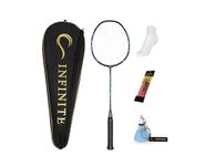 INFINITE Badminton Racket with Free Racket Bag & & Socks & Grip & Badminton Keychain, High Carbon Fiber, 73g, G5, 24-30lbs, Suitable for Intermediate Level Players (Black)