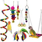 Camiter Bird Toys Parrots Toy 7pcs Hanging Swing Chewing Bell Toy for Cage Conures Parakeets Cockatiels Macaws Finches Mynah Budgies and Lovely Birds