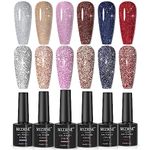 MIZHSE Reflective Glitter Gel Nail Polish, Shimmery Gel Polish Set 10ml Sparkly Shiny Gel Soak Off UV LED Nail Art Varnish Manicure Kit DIY at Home