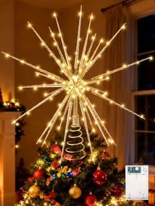 Meonum LED Starburst Christmas Tree Topper with Timer, Golden, 16inch