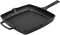 Prestige x Nadiya Cast Iron Griddle Pan - Pre Seasoned Square Cast Iron Pan 25cm, Induction suitable, BBQ & Oven Safe, Toxin Free Cast Iron Skillet Griddle Pan, Black