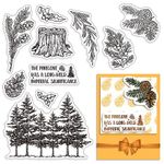 CRASPIRE Pine Tree Clear Rubber Stamps Pine Cones Pine Leaves Plant Word Tree Stump Transparent Vintage Postmark Silicone Seals Stamp Journaling Card Making DIY Scrapbooking Photo Album Decorative