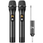 TONOR Wireless Microphone, UHF Dual Cordless Metal Dynamic Mic System with Rechargeable Receiver, for Karaoke Singing, Wedding, DJ, Party, Speech, Church, Class Use, 200ft (TW630), Black