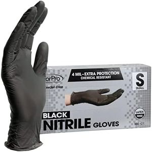 ForPro Disposable Nitrile Gloves, Chemical Resistant, Powder-Free, Latex-Free, Non-Sterile, Food Safe, 4 Mil, Black, Small, 100-Count