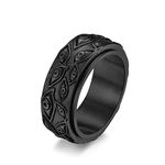 HMOOY Eye of God Ring, Stainless Steel All Seeing Eye of God Rotating Band Ring Vintage Engraved Evil Eye Spinner Rings Jewellery for Men Women Size 6-10 (Black, 8)