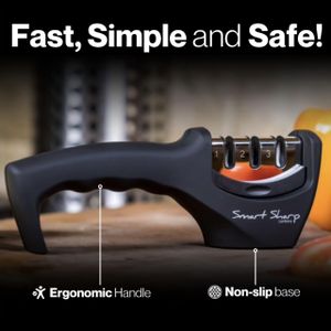 Lantana Smart Sharp 3-Stage Knife Sharpener – Ceramic, Diamond, Tungsten, Black/Chrome